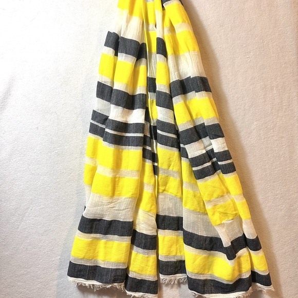 Banana Republic Accessories - Banana Republic 71" X 35" Yellow Gray Stripe Scarf‎ Tassel Fringe Linen Feel